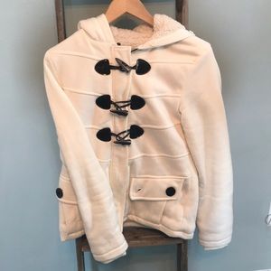 White with black buttons fleece coat!